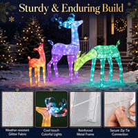 Tangkula 3-Piece RGB Lighted Christmas Deer Family Set with APP Control