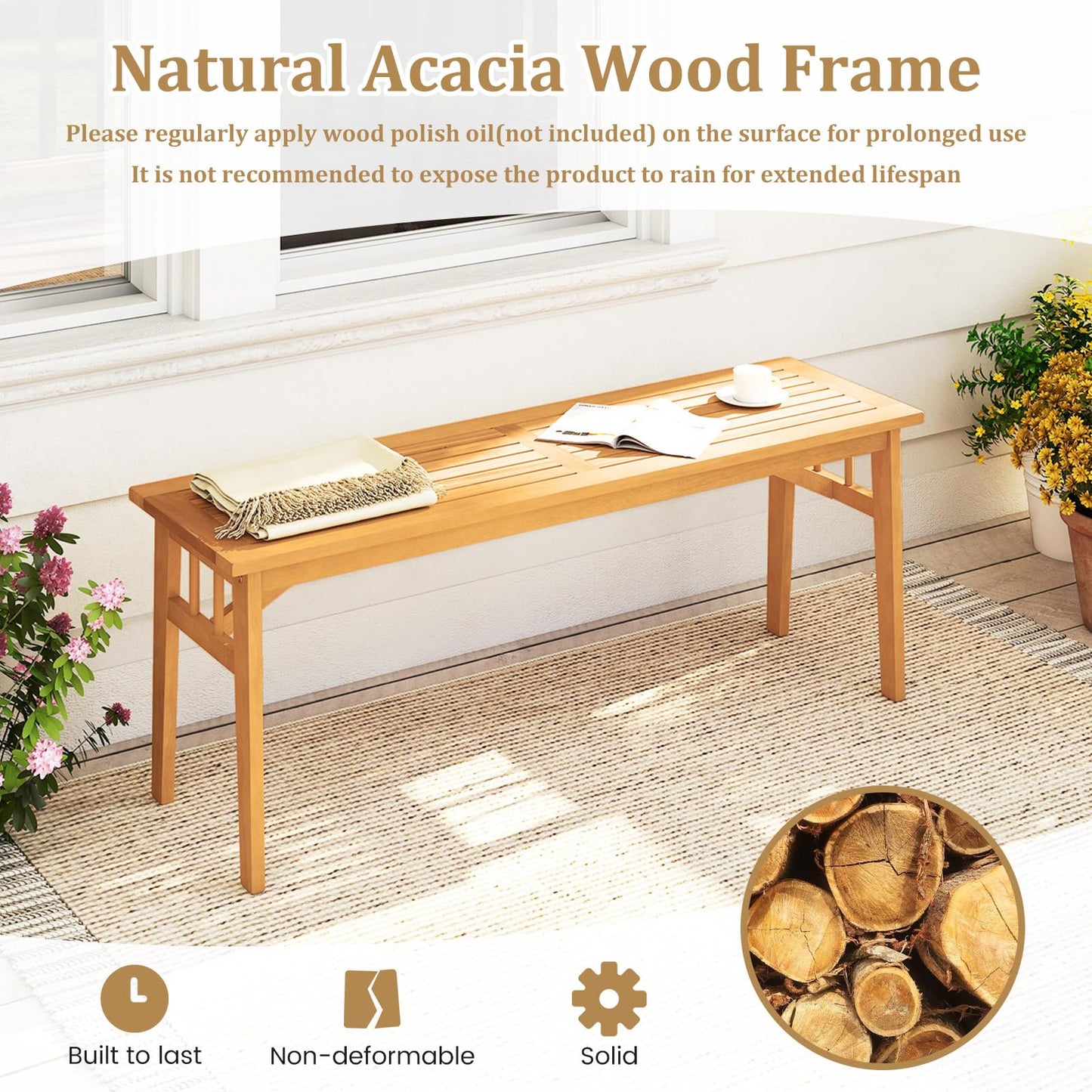 Tangkula 48” Long Patio Dining Bench with Slatted Seat