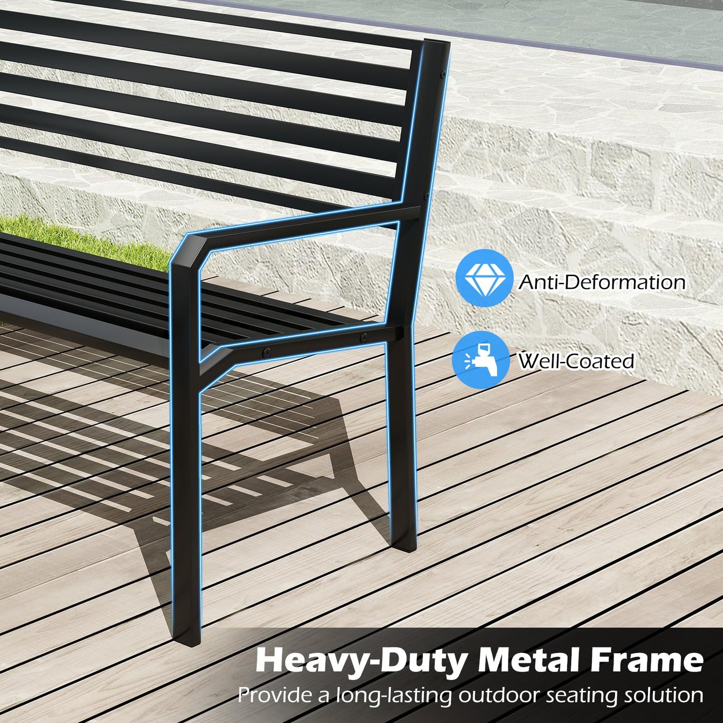 Tangkula 50” Outdoor Metal Park Bench
