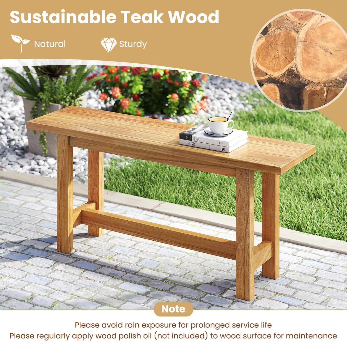 Banc d'extérieur Tangkula en teck pour jardin et piscine