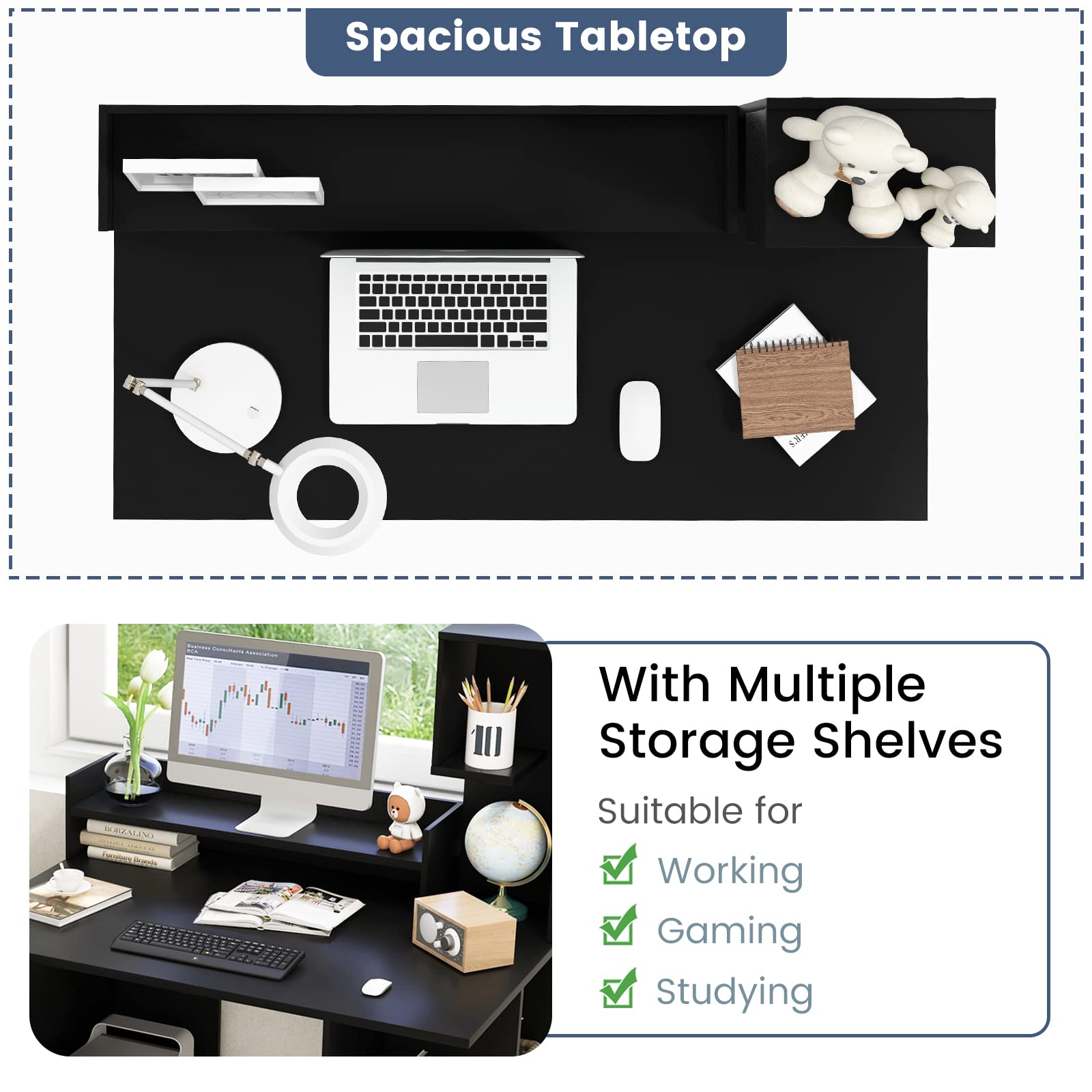 Computer Desk with Storage Bookshelf & Hutch - Tangkula