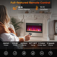 Tangkula 23” Electric Fireplace Insert Recessed 1500W Fireplace Heater with Remote Control
