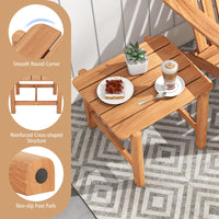 Tangkula Patio Teak Wood Side Table, Outdoor End Table with Slatted Tabletop