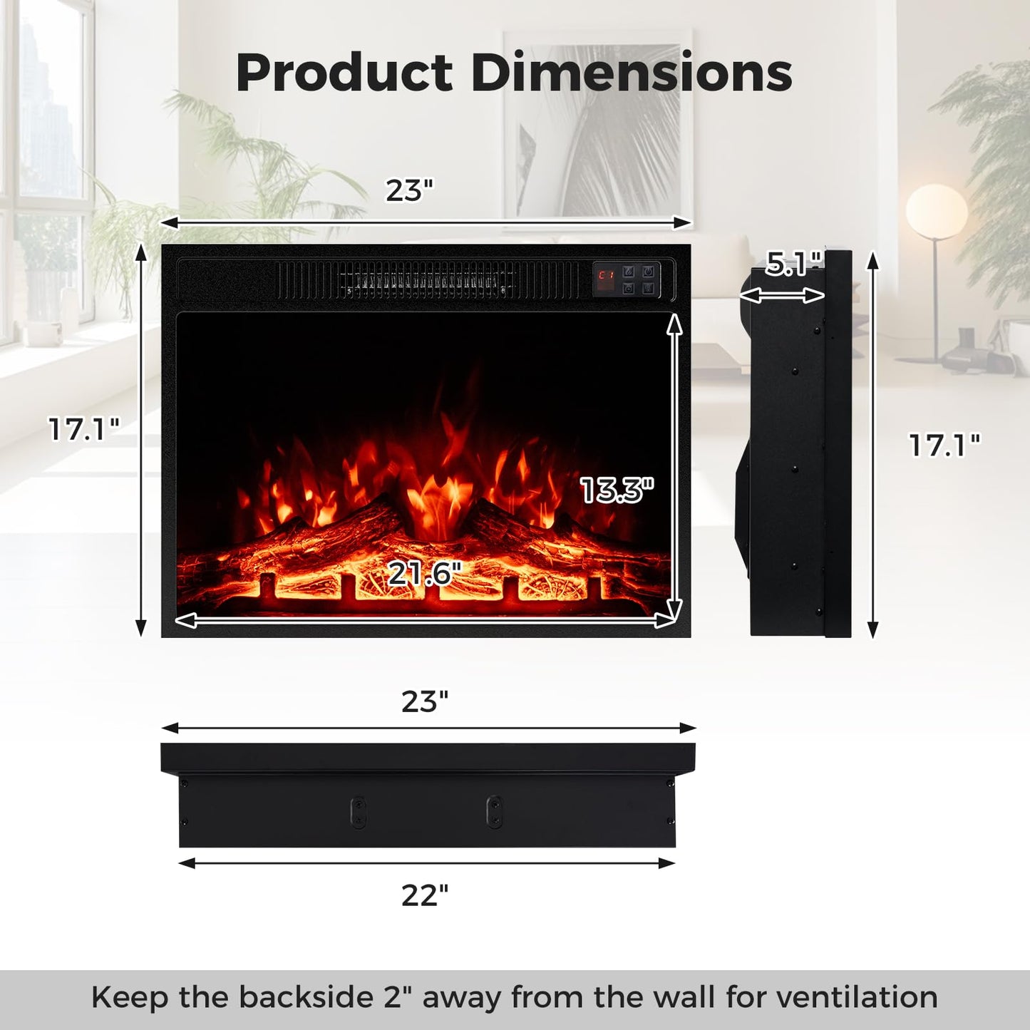 Tangkula 23" Electric Fireplace, 5,000 BTU Fireplace Insert with Remote Control