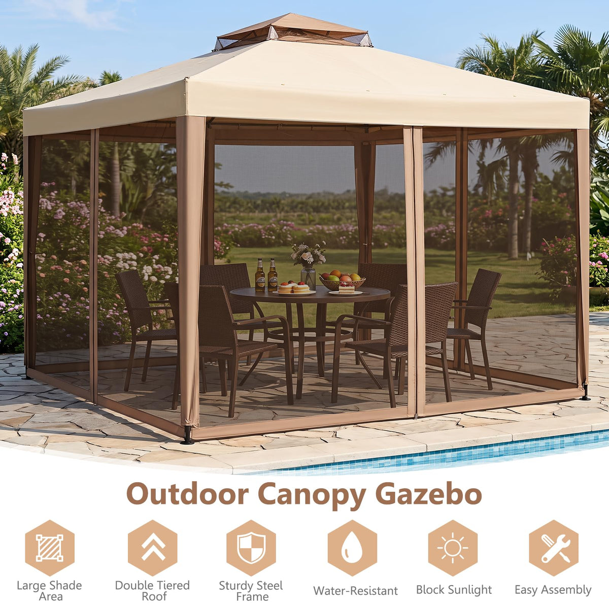 Tangkula 10x10 Ft Outdoor Gazebo with Zippered Mesh Netting