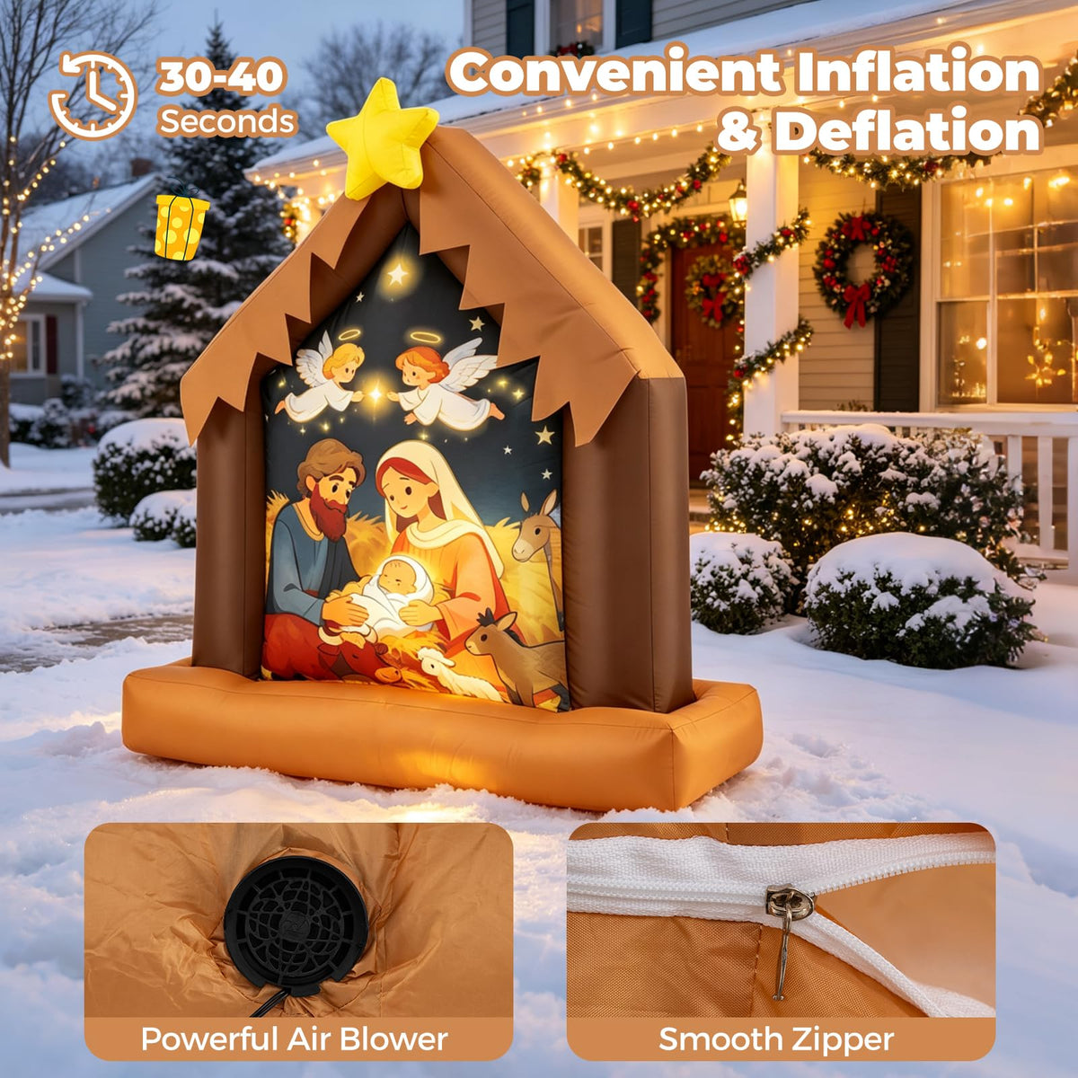 Tangkula 4 FT Christmas Inflatable Nativity Scene with Built-in LED Lights