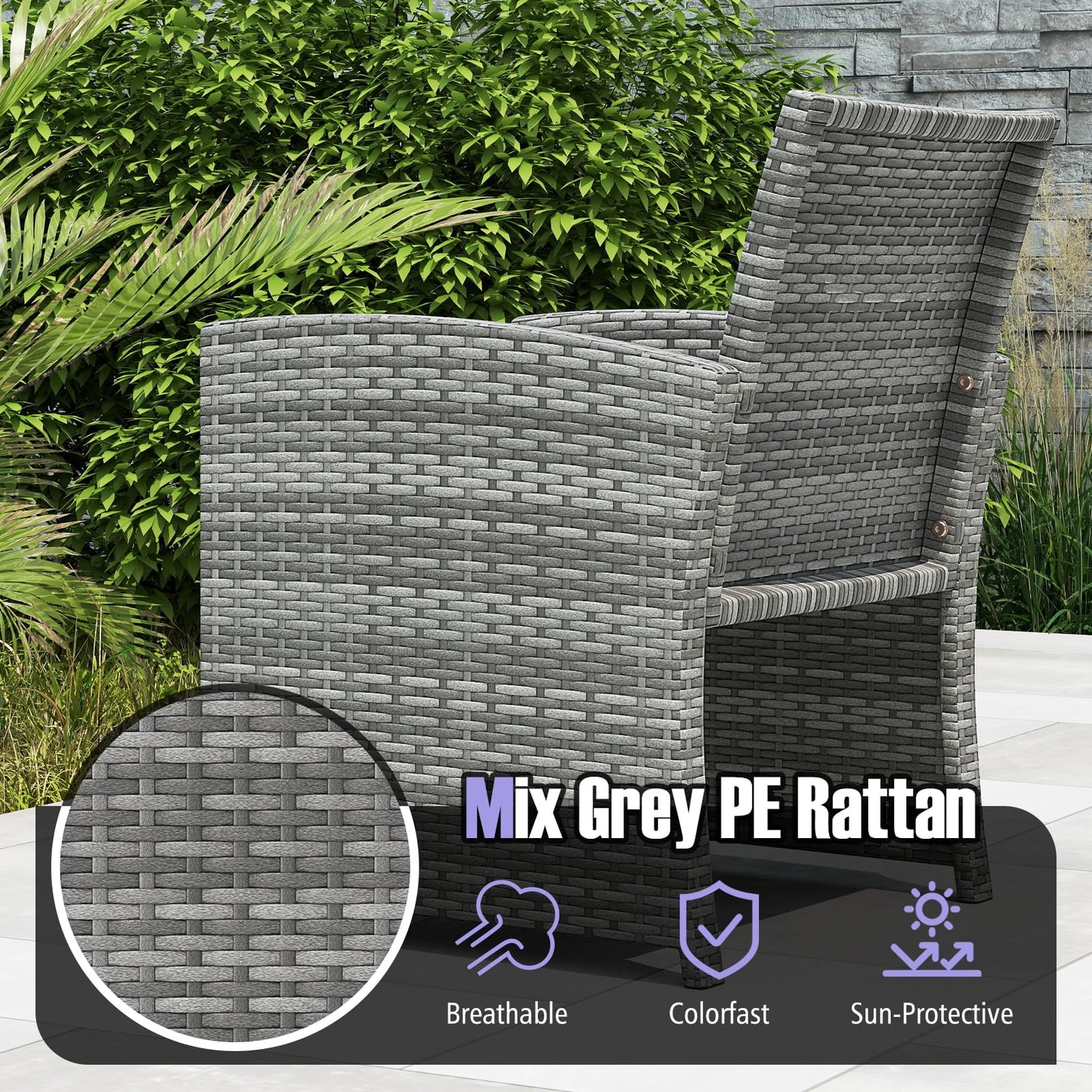 Tangkula 3 Pieces Patio Furniture Set with Tempered Glass Coffee Table