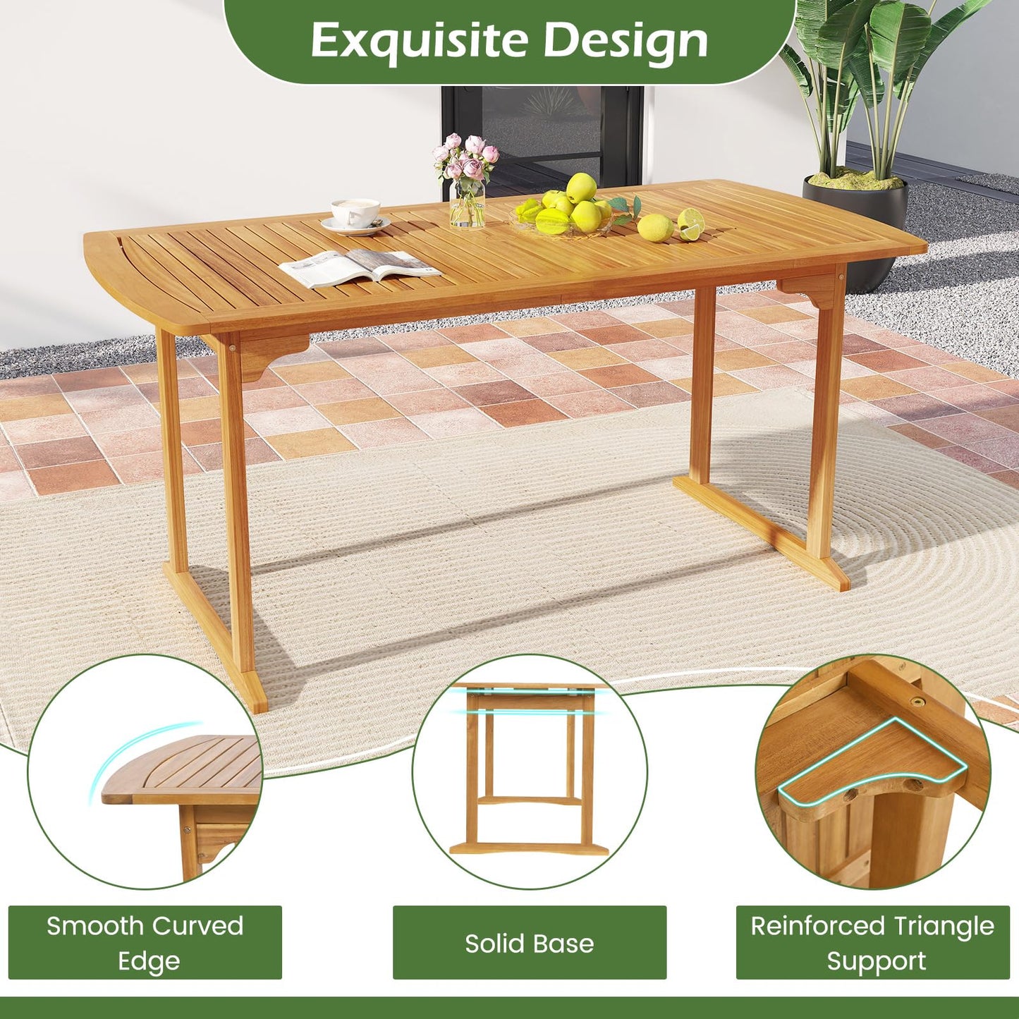 Tangkula 7 Piece Patio Acacia Wood Dining Set for 6