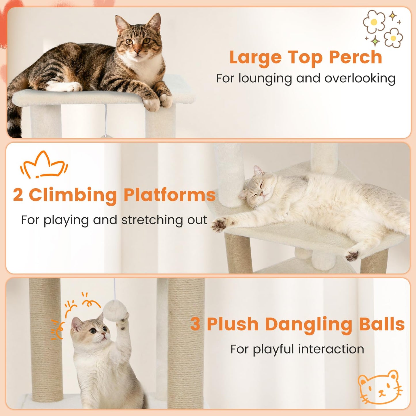 Tangkula 64 Inch Multi-Level Cat Tower with 2 Large Condos & Jute Scratching Posts