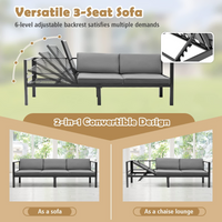 Tangkula 3 Piece Aluminum Patio Furniture Set, Patiojoy Outdoor Sectional Sofa Set with 6-Level Reclining Backrest