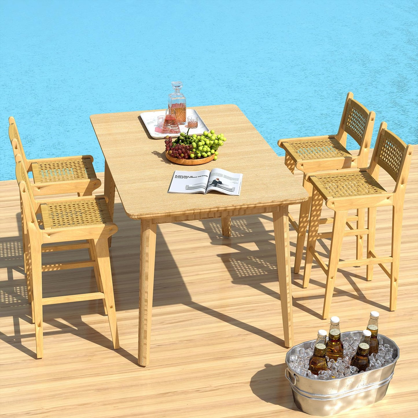 Tangkula Patio Teak Wood Bar Stools（1/2/4）