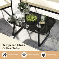 Tangkula Wicker Patio Furniture Set Outdoor Conversation Set with Tempered Glass Coffee Table