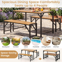 Tangkula Acacia Wood Outdoor Dining Table with 1.97” Umbrella Hole