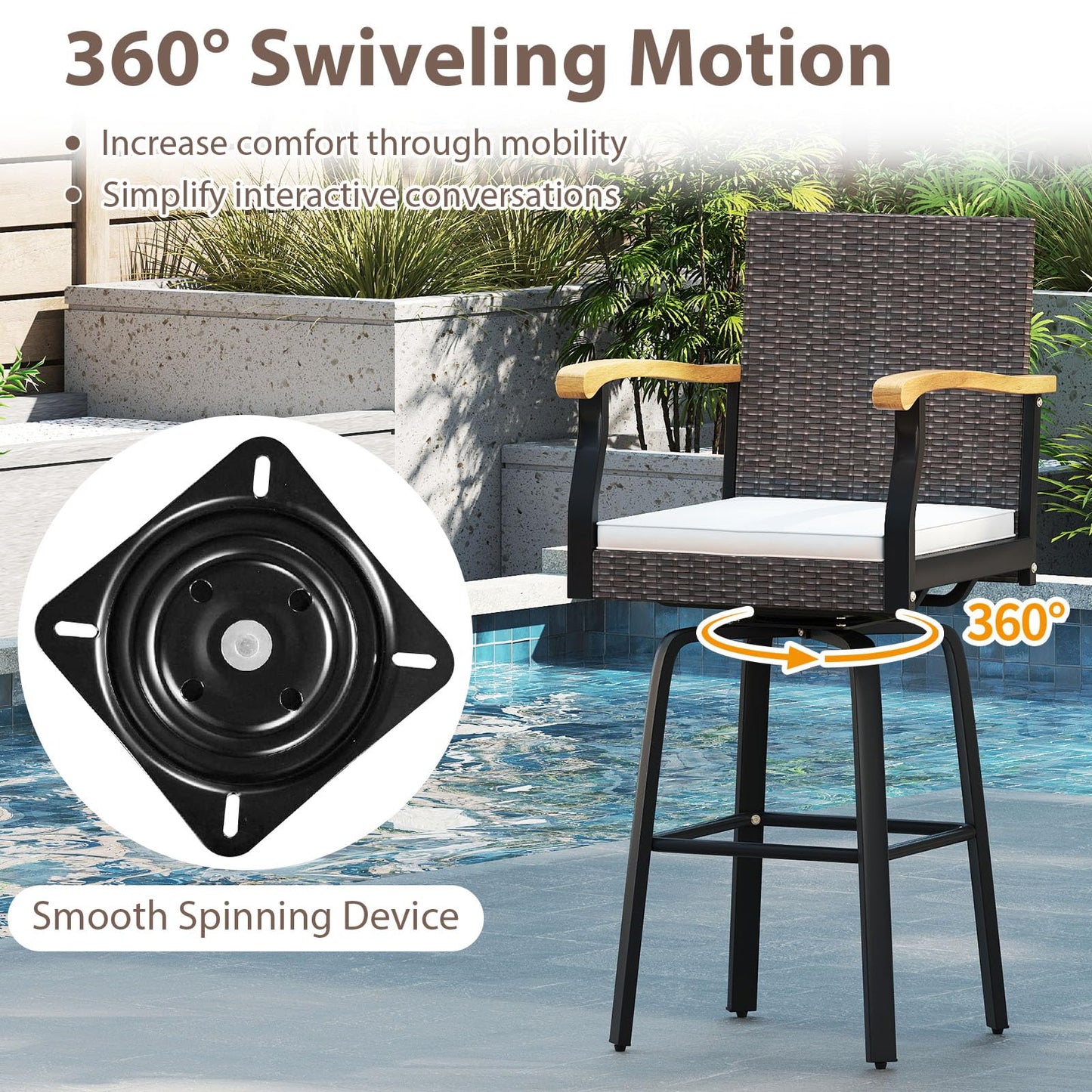 Tangkula Outdoor 360° Swivel Bar Stool for Backyard