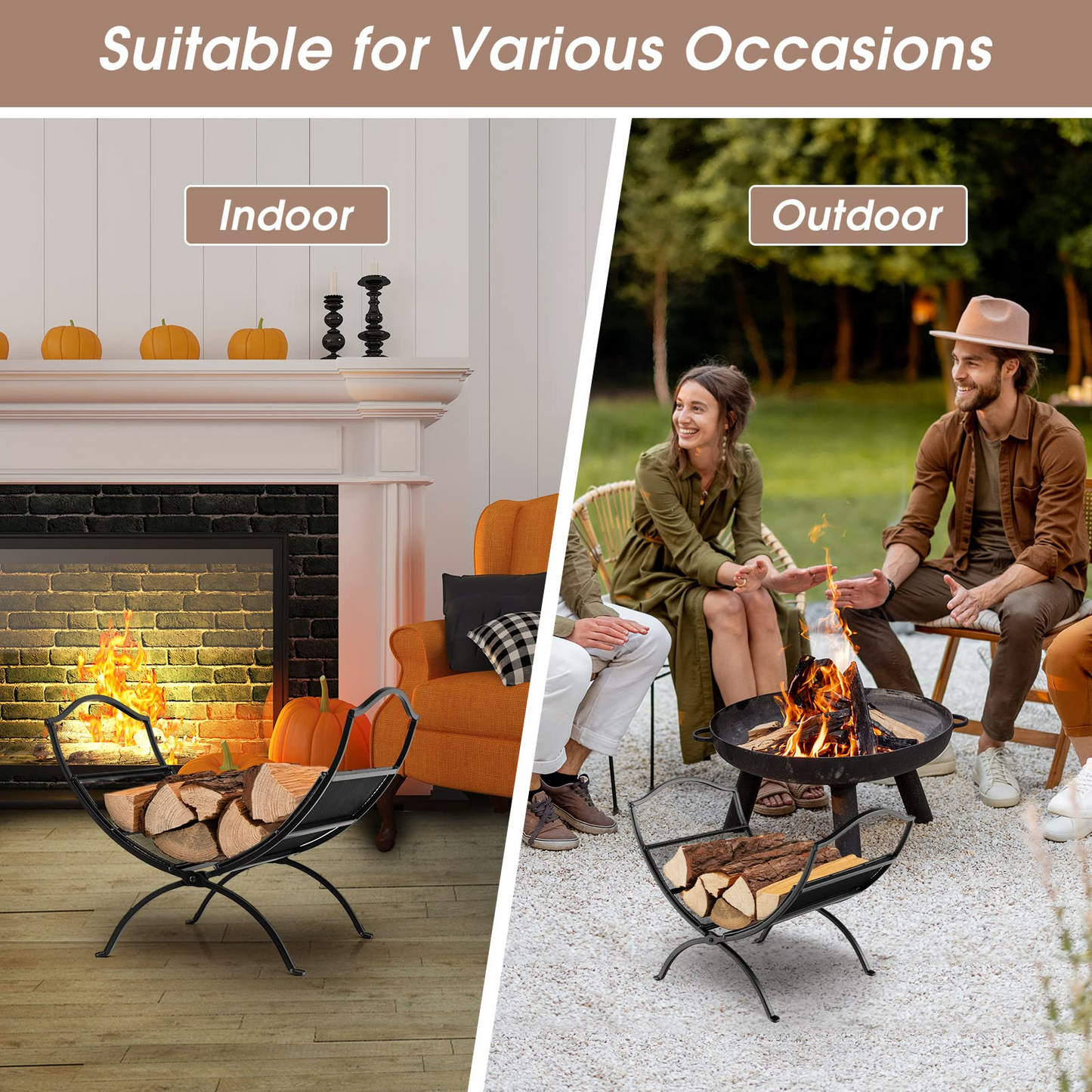 Tangkula Folding Firewood Log Rack, Heavy Duty Firewood Storage Carrier with Arched Feet