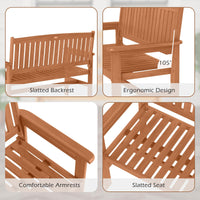 Tangkula Wooden Garden Bench 2-Person Patio Loveseat with Slatted Backrest and Comfortable Armrests