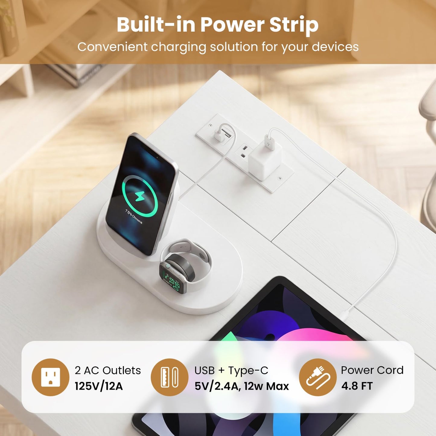 Tangkula Computer Desk with 3 Drawers & Power Outlets