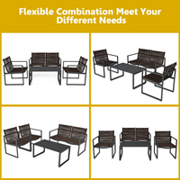 Tangkula 4 Pieces Patio Furniture Set, Outdoor Conversation Sofa Set with Coffee Table