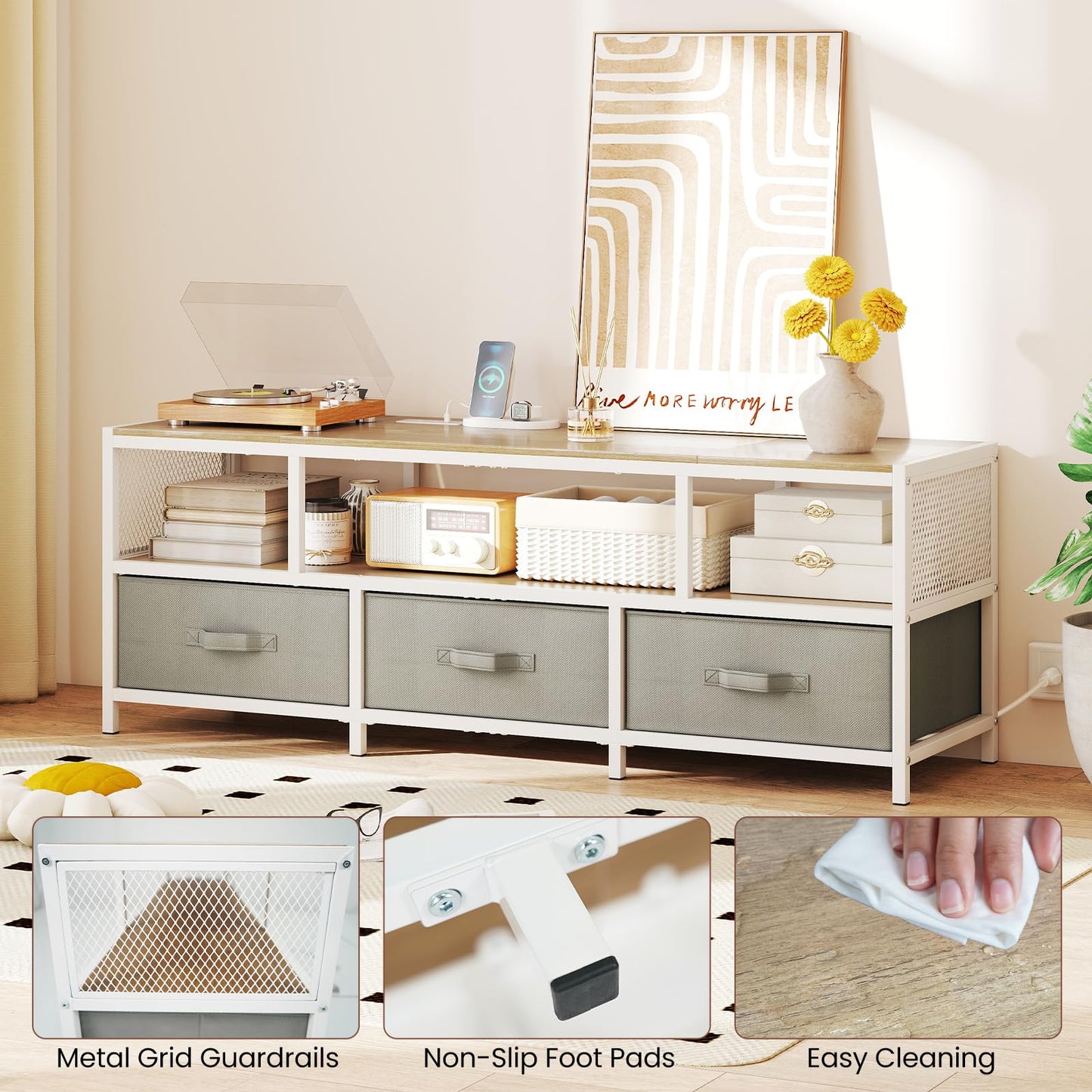Tangkula Farmhouse TV Stand for TVs up to 65" 3-Tier Entertain Center