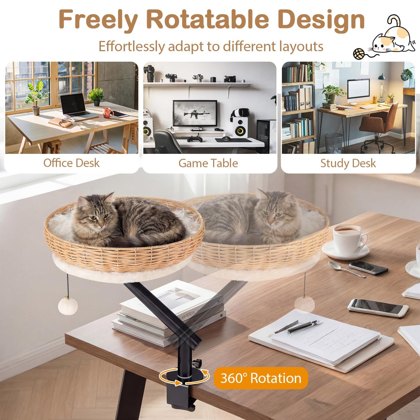 Tangkula Cat Desk Bed with Removable Padded Cushion