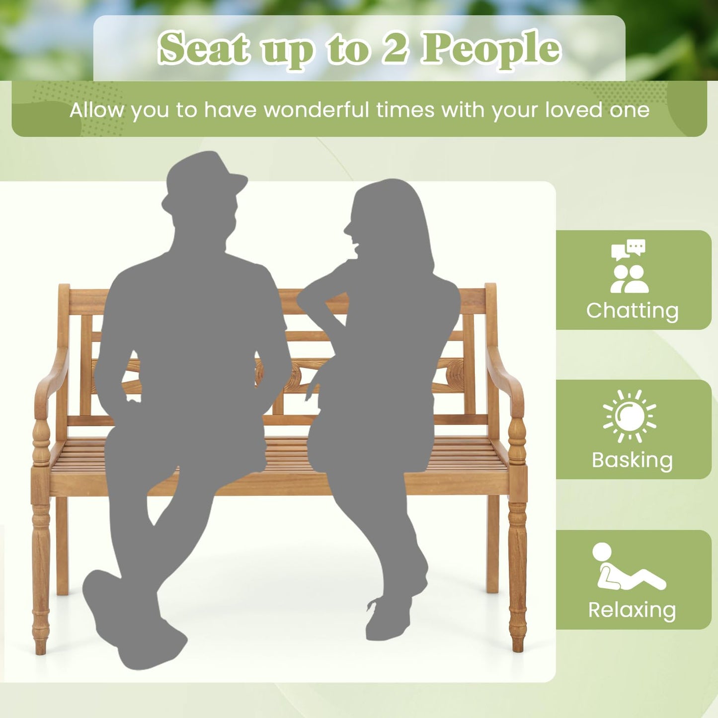 Tangkula Outdoor Bench, 2-Person Garden Bench with Wide Backrest and Curved Armrests
