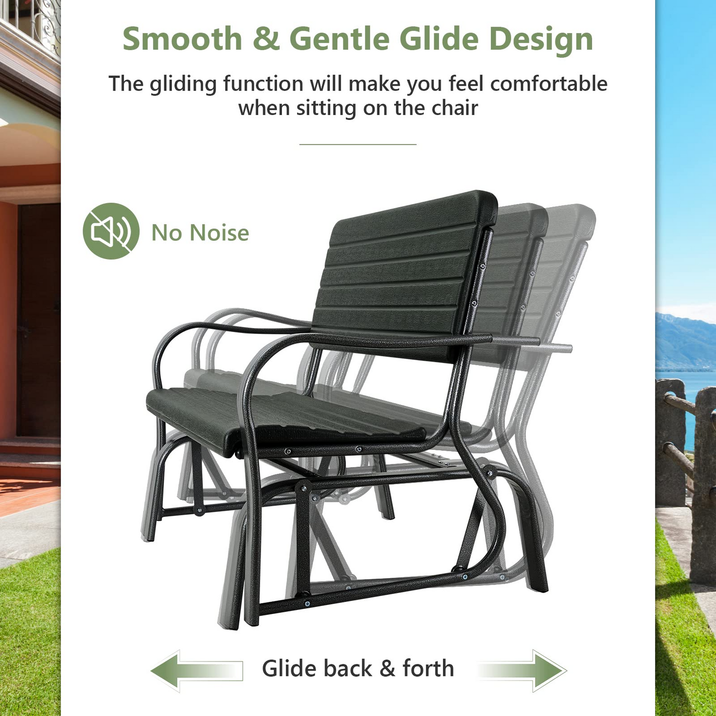 Tangkula Outdoor Glider Patio Chair Bench, Porch Glider Loveseat Swing Bench