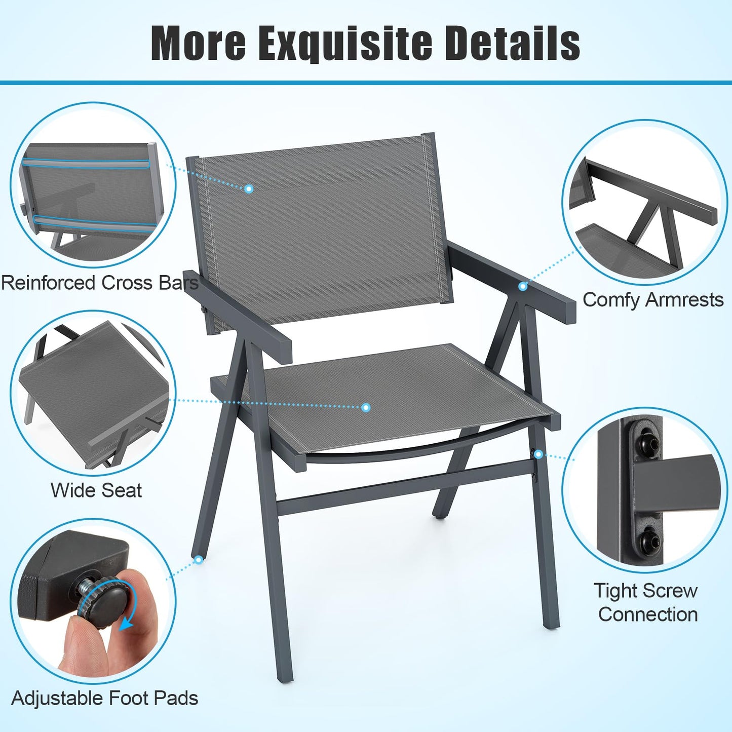 Tangkula Patio Chairs Set of 4 Outdoor Dining Chairs with Breathable Fabric Seat & Tilt Backrest