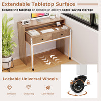 Tangkula Extendable Computer Desk with 2 Storage Drawers