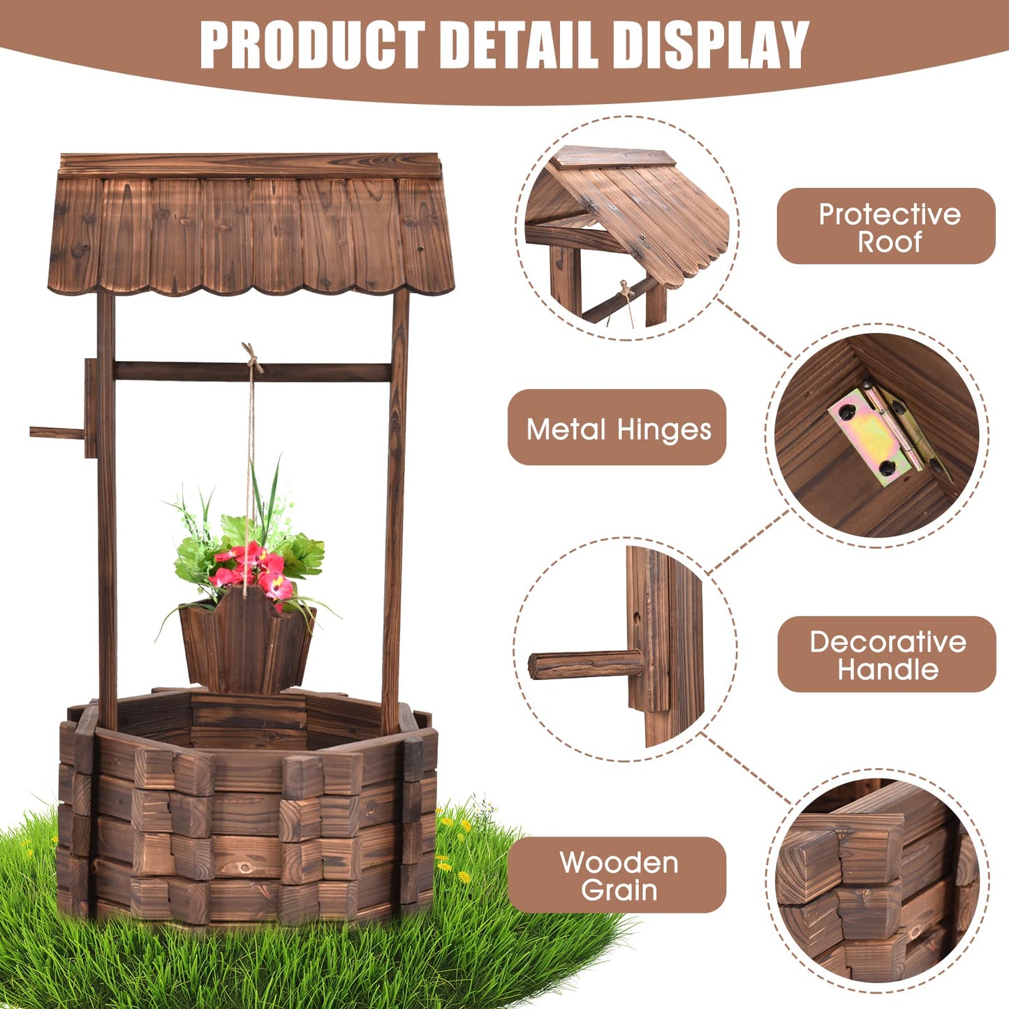 Jardinière décorative en forme de puits Tangkula pour l'extérieur (22" x 22" x 45")