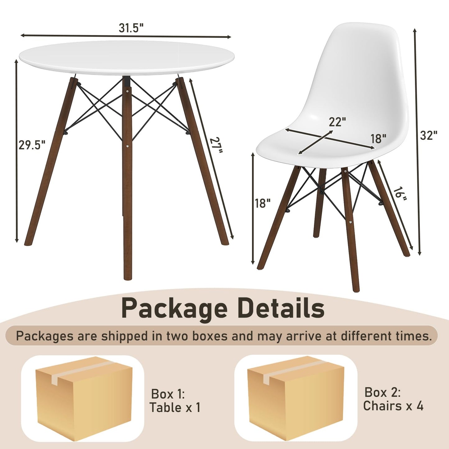 Tangkula Round Dining Table Set for 4 with Ergonomic Seat & Solid Wood Legs