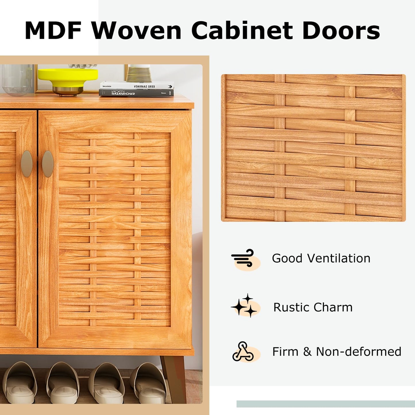 Tangkula Shoe Cabinet with 2 Doors w/ 3 Removable Shelves