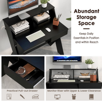 Tangkula Computer Desk with Storage Drawer, Small Writing Desk with Monitor Stand Riser
