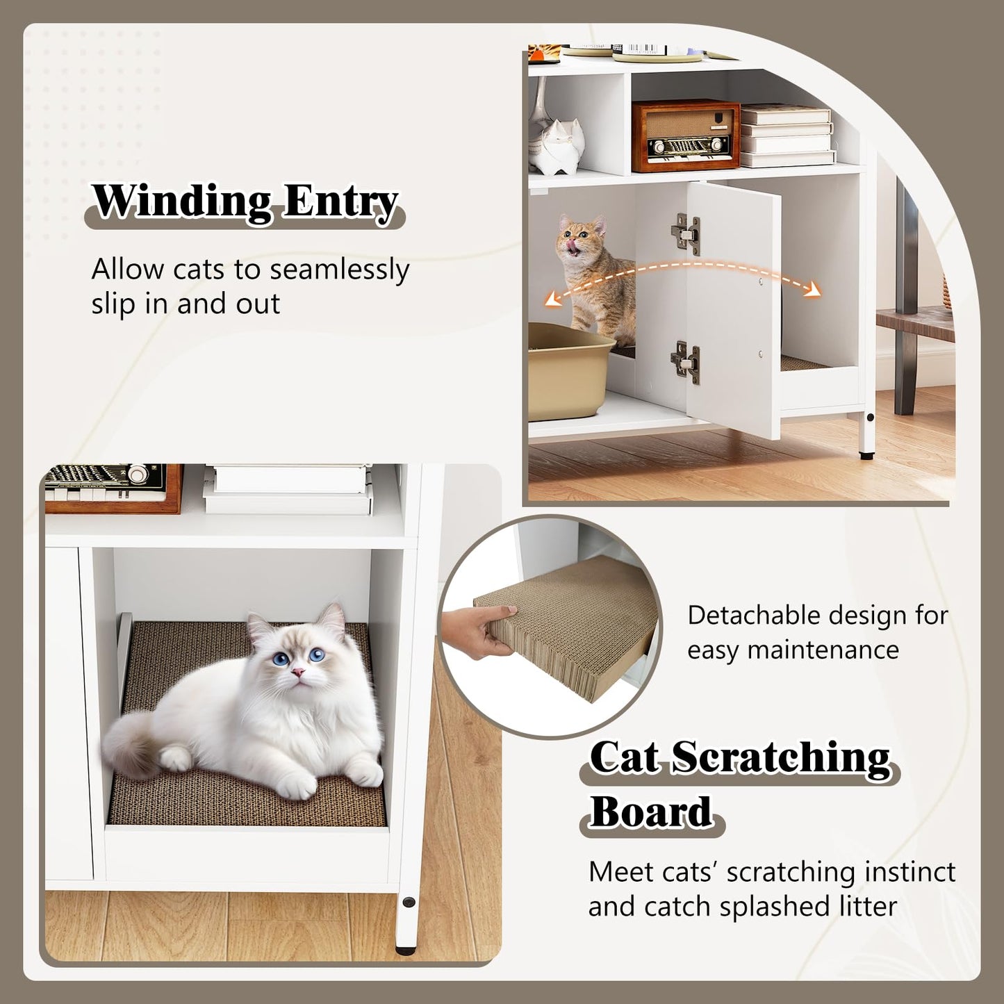 Meuble Cache-Litière Tangkula avec 2 Compartiments de Rangement pour Chatons d'Intérieur