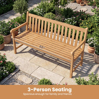 Tangkula Teak Wood Outdoor Bench with Armrests and Backrest