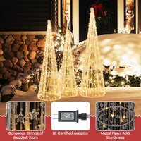 Tangkula Set of 3 Lighted Christmas Cone Trees Xmas Decorative Conic Tree Set