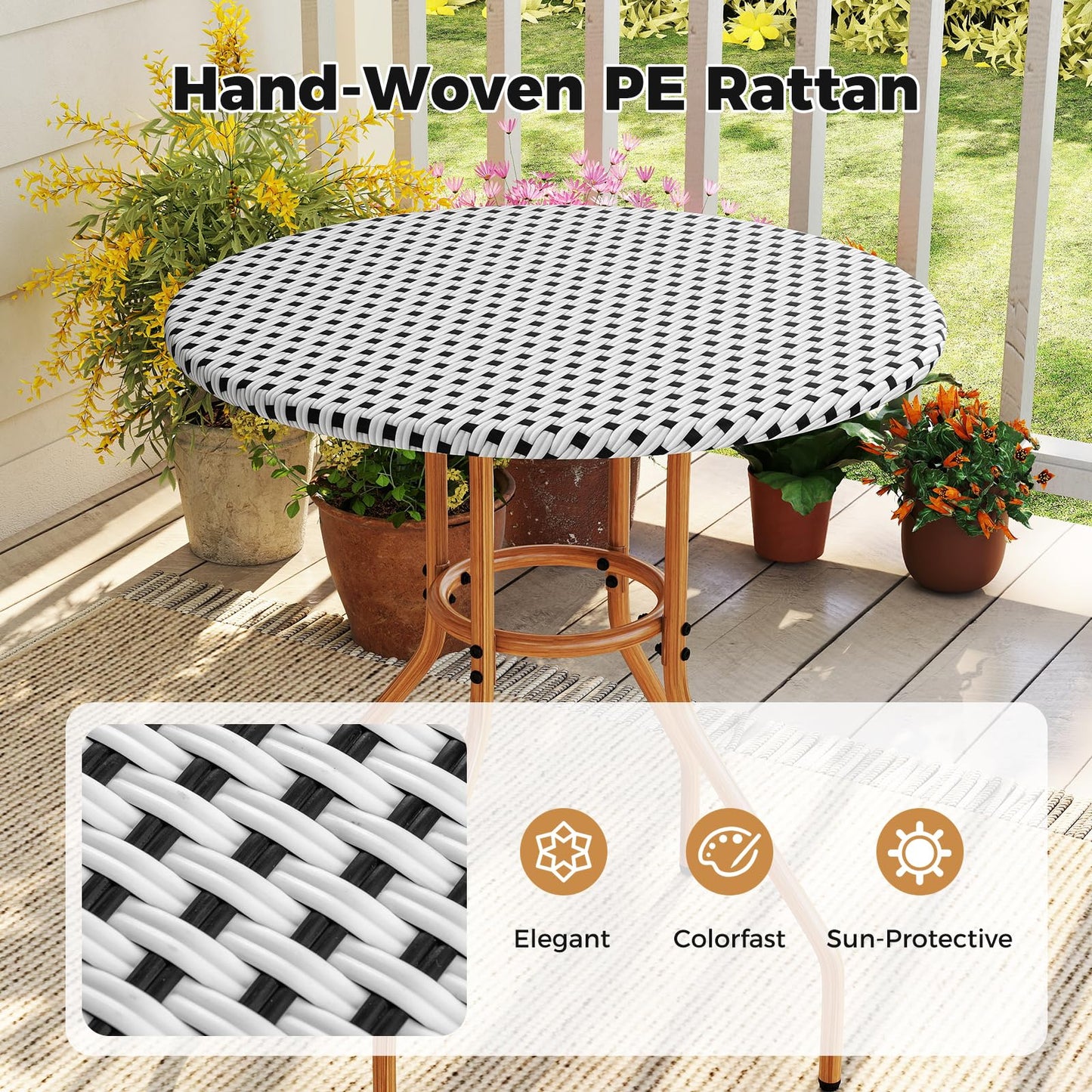 Table de bistrot/café d'extérieur Tangkula de 69,85 cm, petite, robuste, avec cadre en métal et patins réglables