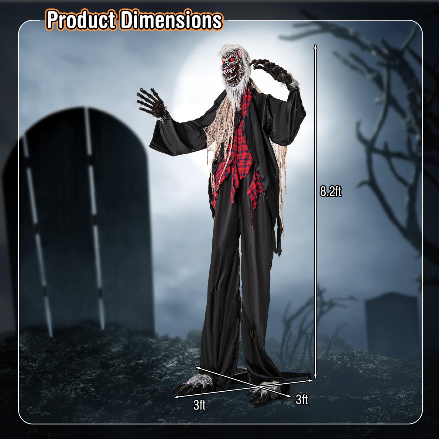 Tangkula 8.2 FT Standing Animatronic Werewolf, Scary Halloween Prop with Howling Sounds