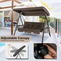 Tangkula 3 Person Porch Swing, 2-in-1 Convertible Patio Swing Bed with Adjustable Canopy, 2 Cup Holder Table