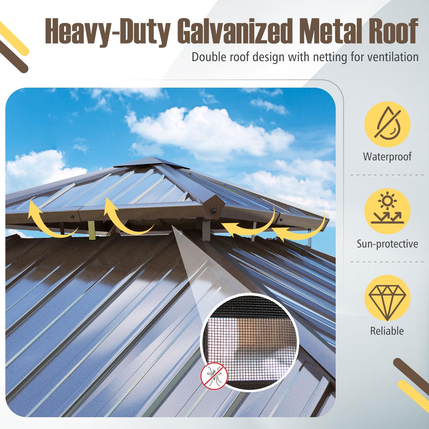 Tangkula Aluminum Frame Permanent Pavilion with Curtains