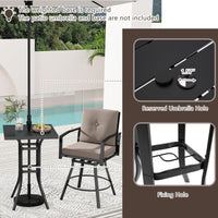 Tangkula 3 Pieces Patio Swivel Bar Set Outdoor Metal Bar Table and Chairs Set