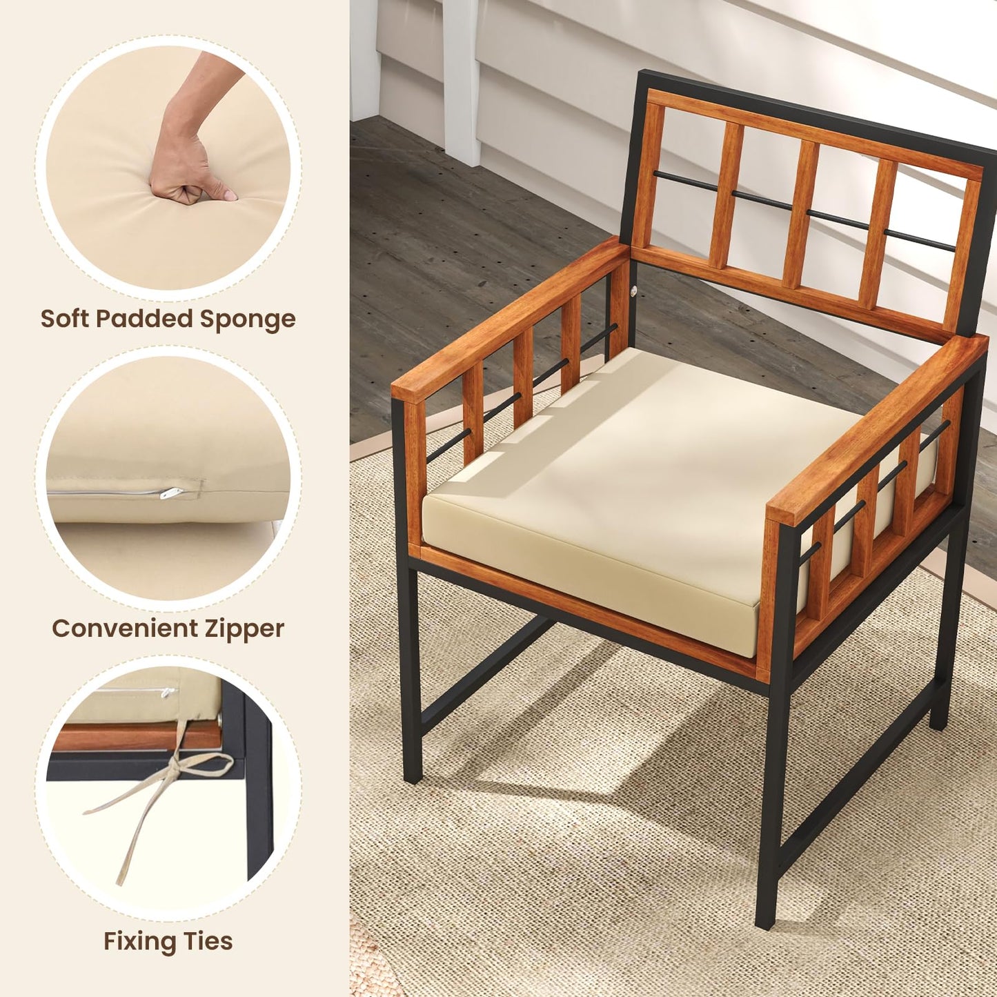 Tangkula Lot de 6 chaises de patio en bois d'acacia