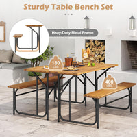 Tangkula Heavy-Duty Outdoor Acacia Wood Dining Bench Set