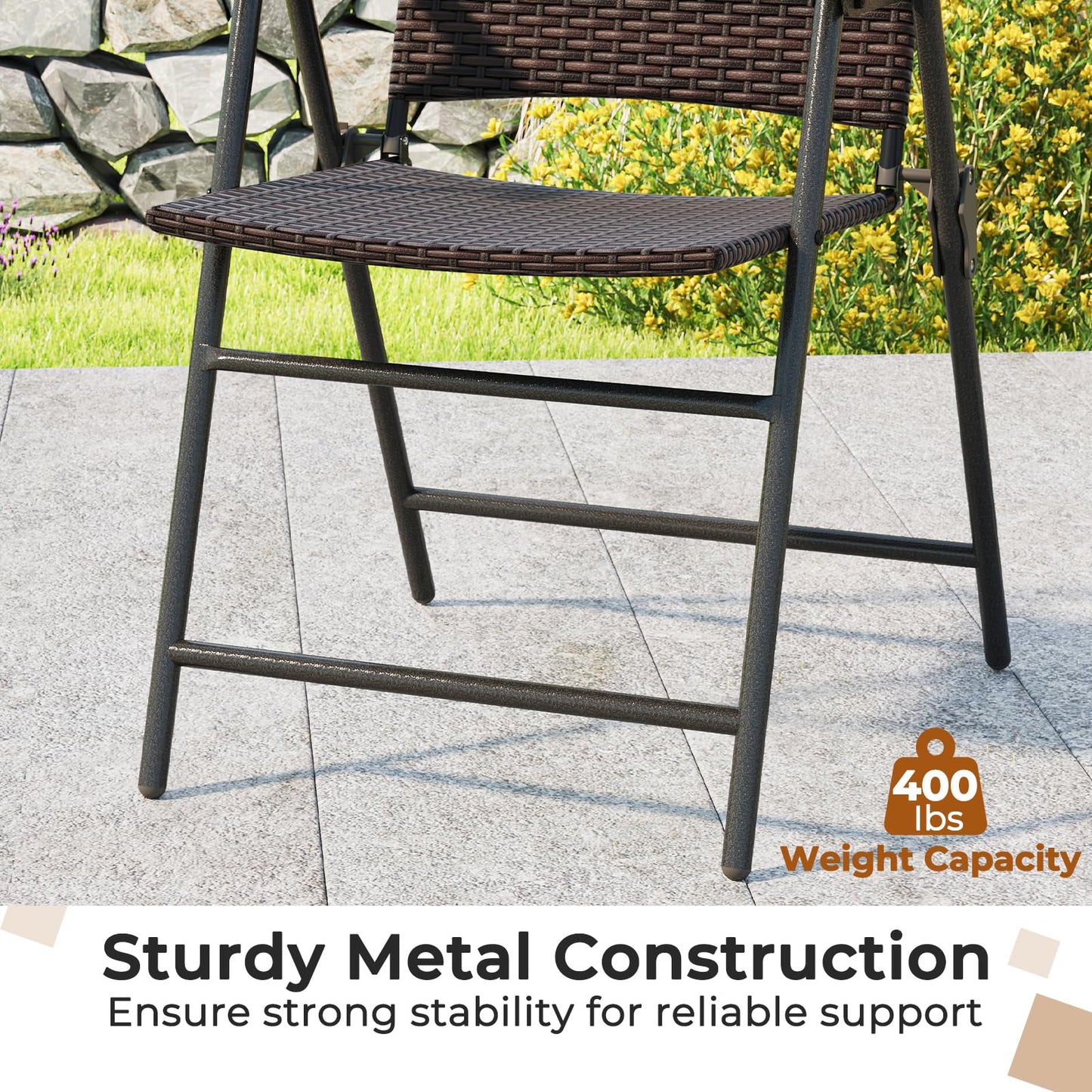 Tangkula Outdoor Folding Chairs Set Patio PE Wicker Dining Chairs