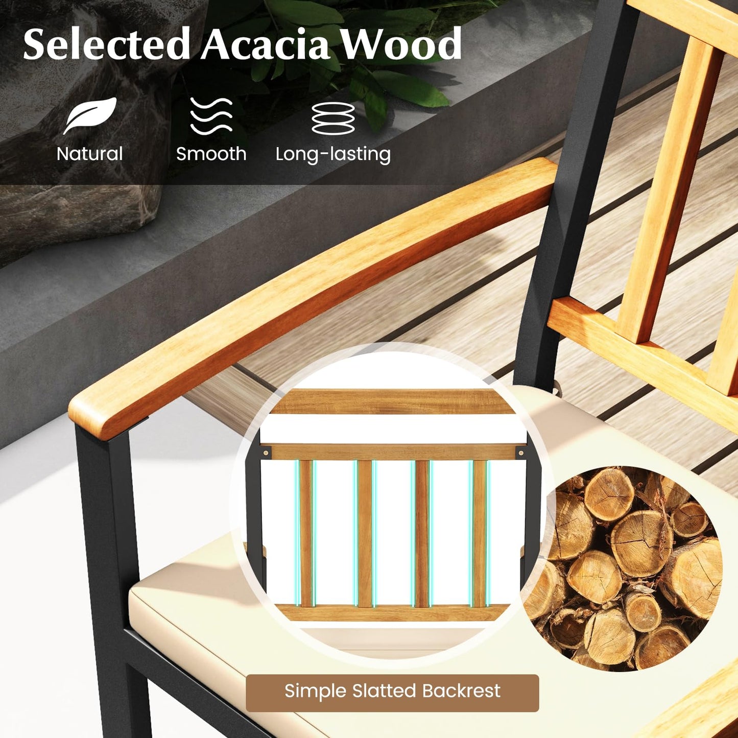Tangkula Ensemble de 7 pièces de salle à manger d'extérieur en bois avec trou pour parasol