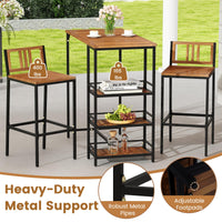 Tangkula 3 Pieces Wood Patio Bar Set with 3 Shelves