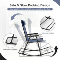 Outdoor Folding Rocking Chair, No Assembly Required, Foldable Rocker Recliner with Headrest