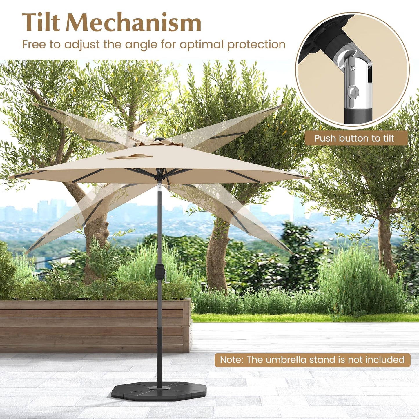 Tangkula 9FT Patio Umbrella with Push Button Tilt