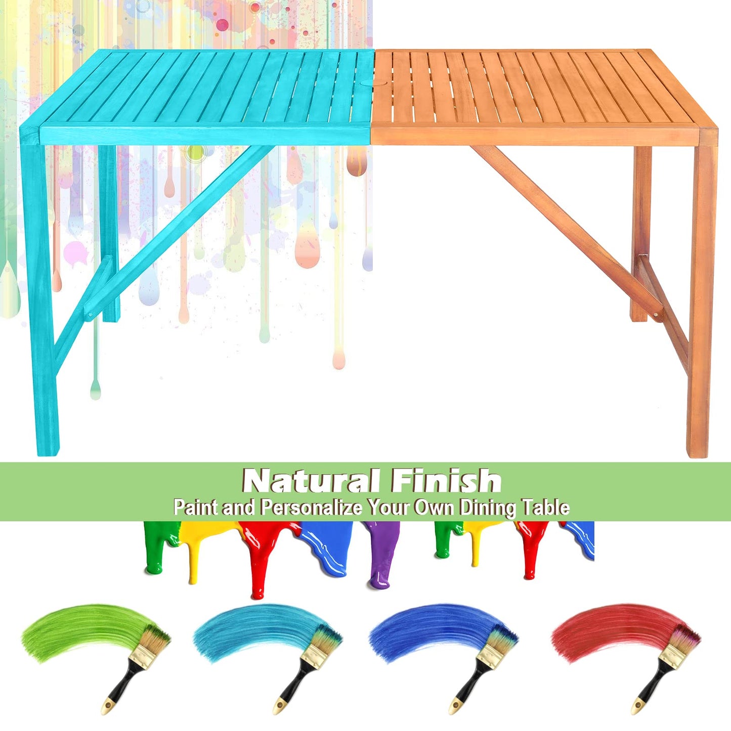 Tangkula 55" Acacia Wood Outdoor Dining Table for 4-6 Person