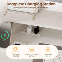 Tangkula White Desk with 2 Storage Drawers & Power Outlets