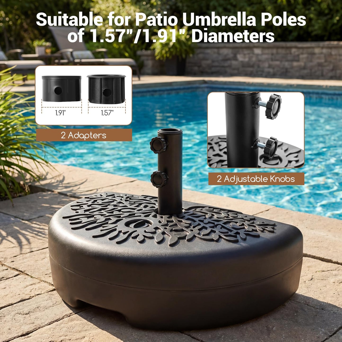 Tangkula 55 LBS Half Round Umbrella Base for 1.57" & 1.91" Poles